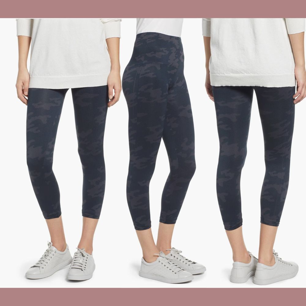 NWT $68 Spanx [‎ Small ] CROPPED Look At Me Now Leggings Black Camo #U1079